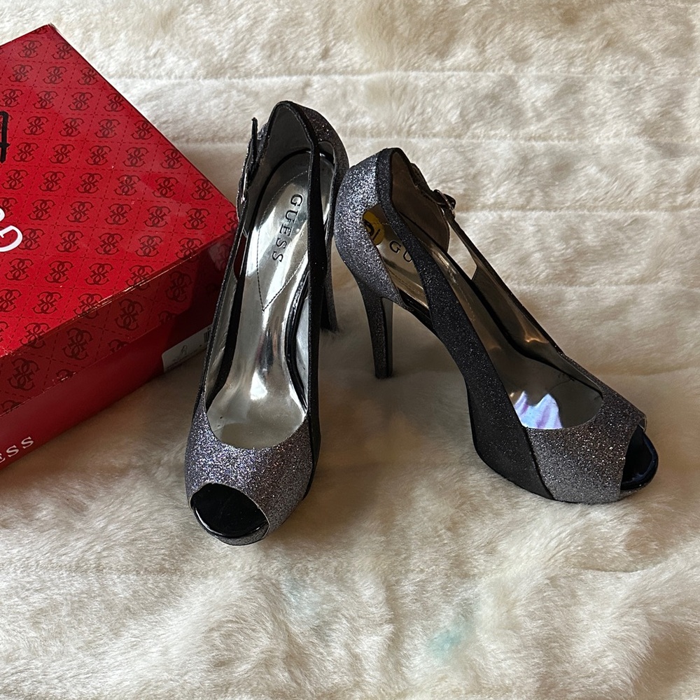 Guess Glittery Black and Silver Heels